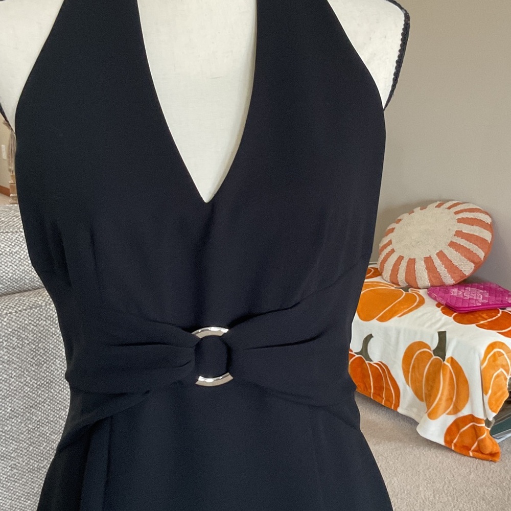 Donna Morgan Black Backless Halter Dress AND a Calvin Klein Coat - Picture 3 of 15
